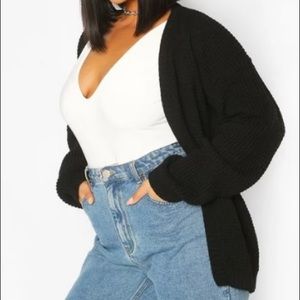NEW BOOHOO BLACK WAFFLE KNIT CARDIGAN